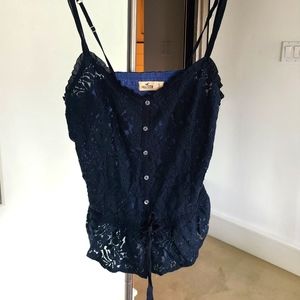 Navy lace top Hollister size small